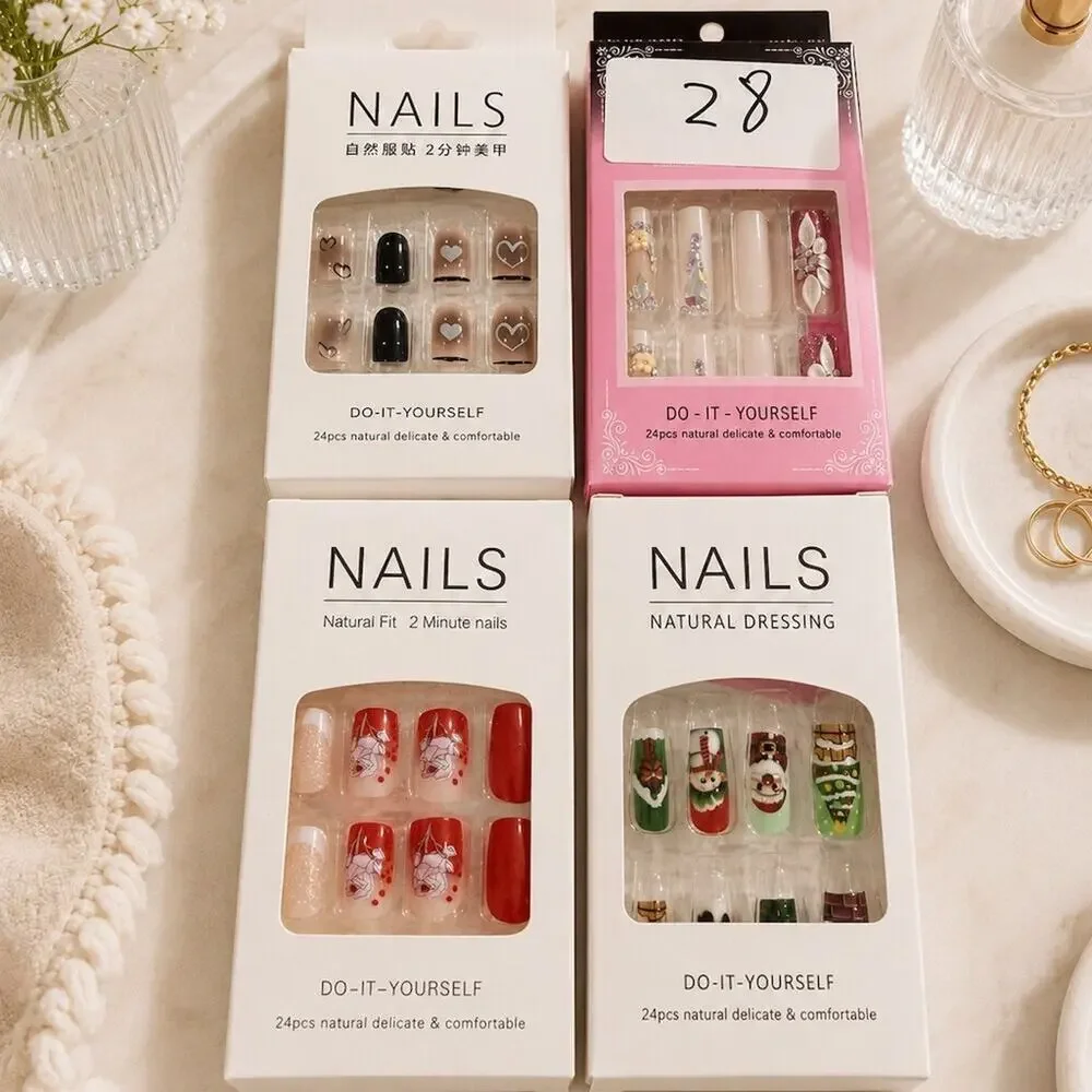 Lot of 4 Press-On Nail Sets 96 Total Nails Multicolor 3D Assorted Designs